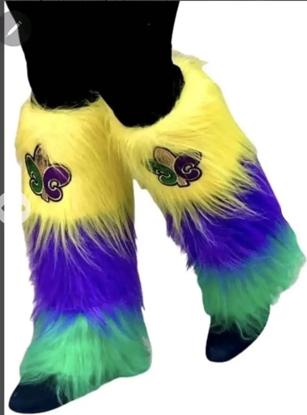 Mardi Gras Leg Warmer Multicolor Boot Cover + Sequin Fleur De Lis Parade Outfit